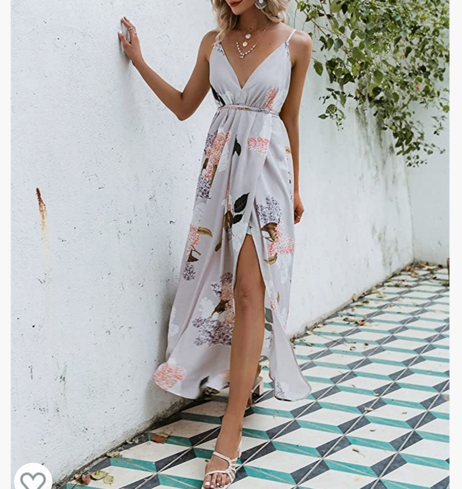 Simplee Deep V Neck Backless Spaghetti Strap Floral Casual Maxi Dress Size L